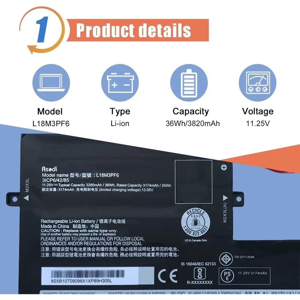 ASODI Battery L18M3PF6 Compatible‎ with Lenovo Ideapad S340/C340/Flex Series